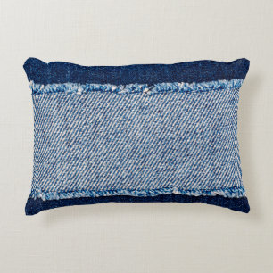 Almofada Decorativa Encaixe o quadro do tecido de jeans azuis. Fabr de