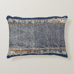 Almofada Decorativa Encaixe o quadro do tecido de jeans azuis. Fabr de