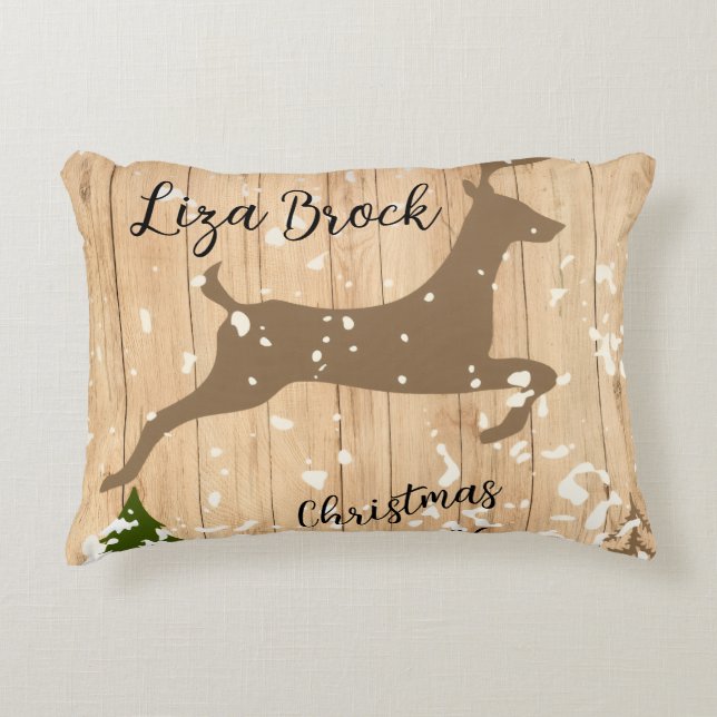 Almofada Decorativa Enfeite de Natal personalizado com cerva de madeir (Frente)
