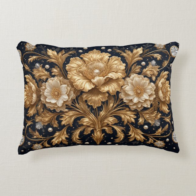 Almofada Decorativa Enfeite Floral Dourado (Frente)
