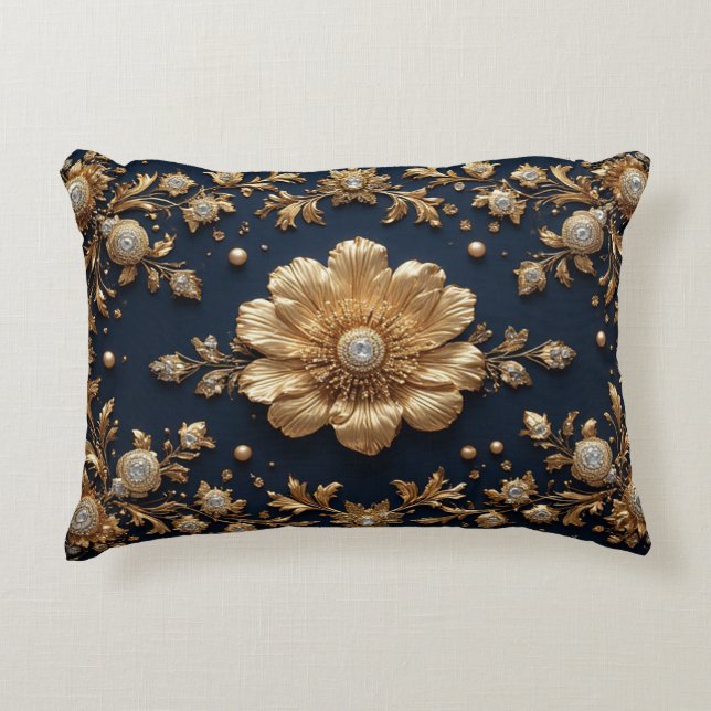 Almofada Decorativa Enfeite Floral Dourado (Frente)