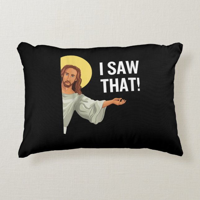 Almofada Decorativa Engraçado Jesus Meme Eu Vi Que Christian Cote Deus (Frente)