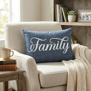 Almofada Decorativa Escrito Da Família Decorrido Casualmente Blue Deni