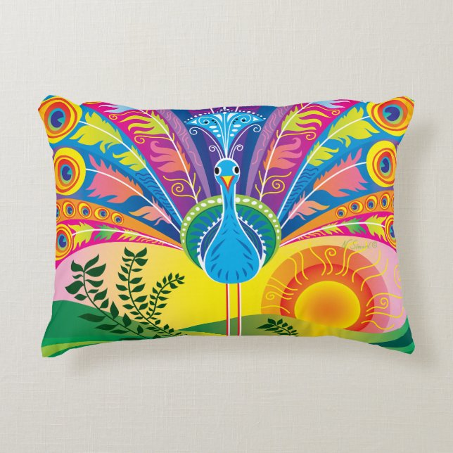 Almofada Decorativa Esplendor da Cauda do Pavão (Frente)