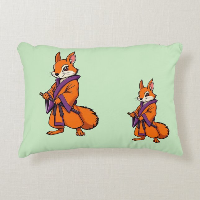 Almofada Decorativa Esquilo Samurai Japonês Bonito (Frente)