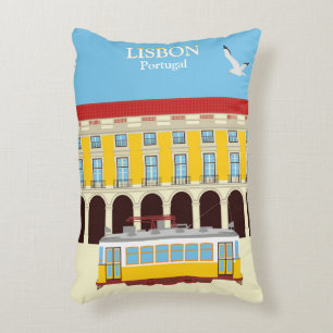 Almofada Decorativa Estilo de vintagem do elétrico amarelo de Lisboa