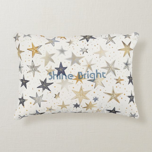 Almofada Decorativa Estrelas Azuis Prata Dourado (Frente)