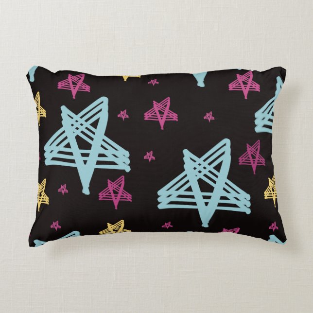 Almofada Decorativa Estrelas Balançando Rosa Azul Preto  (Frente)