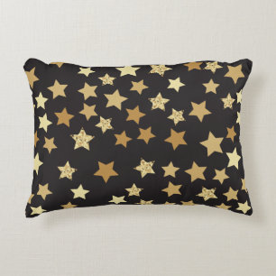 Almofada Decorativa Estrelas do ouro no padrão de fundo preto