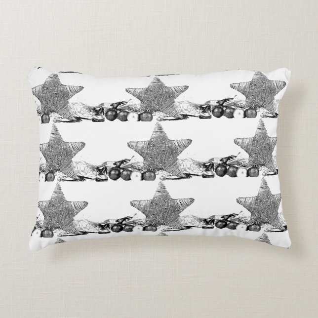 ALMOFADA DECORATIVA ESTRELAS "PRATA" COM NATAL DE FUNDO "PRATA" (Frente)