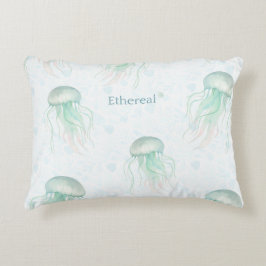 Almofada Decorativa Ethereal jellyfish throw pillow teal