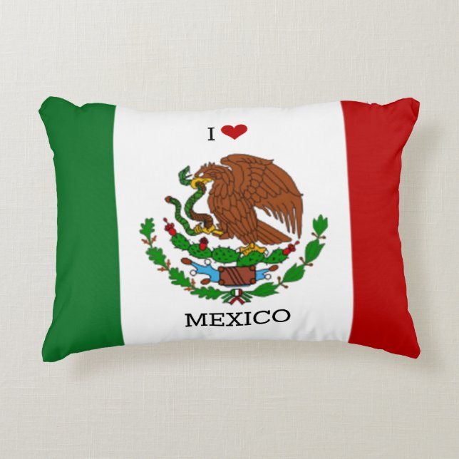 Almofada Decorativa eu amo méxico - bandeira mexicana, (Frente)