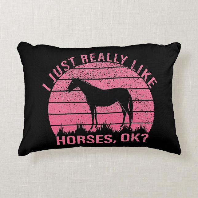 Almofada Decorativa Eu Realmente Gosto de Cavalos em Rosa Rosa    (Frente)
