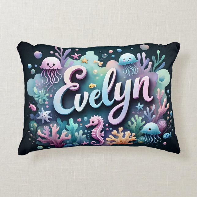 Almofada Decorativa Evelyn nome Ocean Theme Decoror Sea Life (Frente)