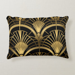 Almofada Decorativa Éventails Gatsby - Noir et Or Art Déco