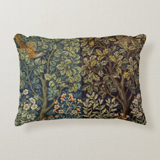 Almofada Decorativa Faisão Galo de William Morris Pássaro da Floresta  (Frente)