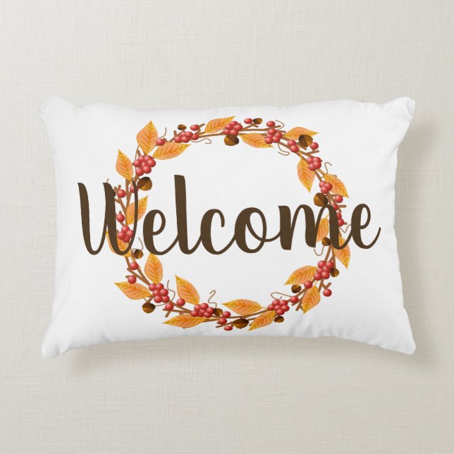 Almofada Decorativa Fall Acorns & Berries Wreath | Personalizado (Frente)