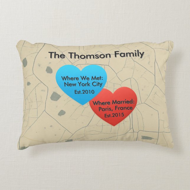 Almofada Decorativa Family Love Journey Pillow – Personalized Map Hear (Frente)