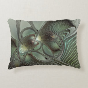 Almofada Decorativa Fantasia de Arte Fractal da Cinza Olive Sage