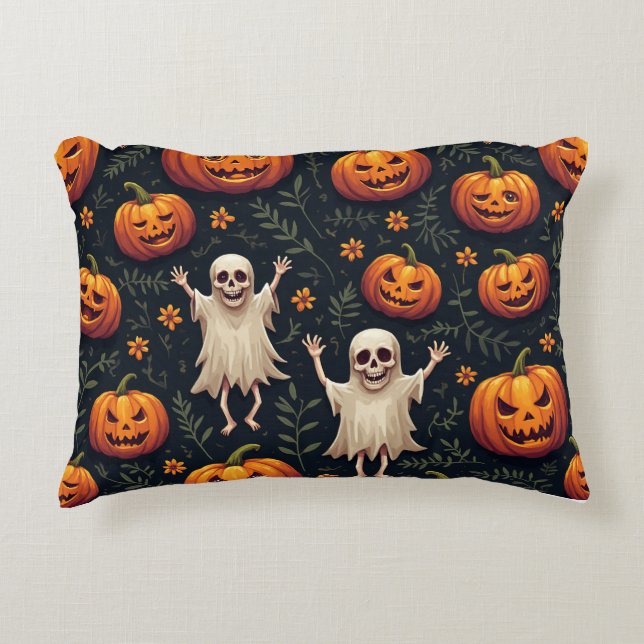 Almofada Decorativa Fantasmas da Abóbora para o Halloween (Frente)