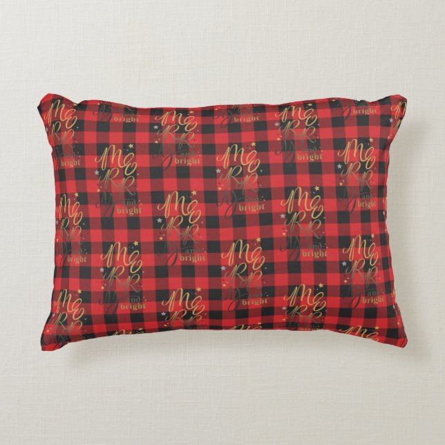 Almofada Decorativa Farmhouse Black Red Xadrez Natal (Frente)