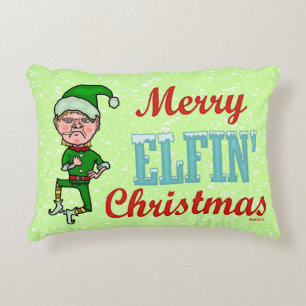 Almofada Decorativa Farsa Elfin alegre engraçada de Bah do Natal