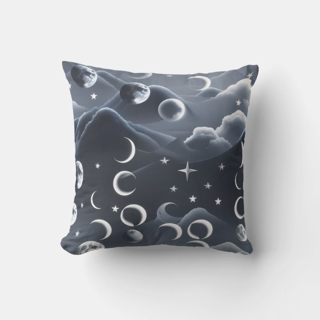 Almofada Decorativa - Fases da Lua Celestial Cinza (Frente)