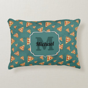Almofada Decorativa Fatias de pizza legais padrão vintage azul-turques