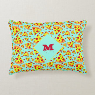 Almofada Decorativa Fatias Pizza Monograma Azul e Amarelo Padrão