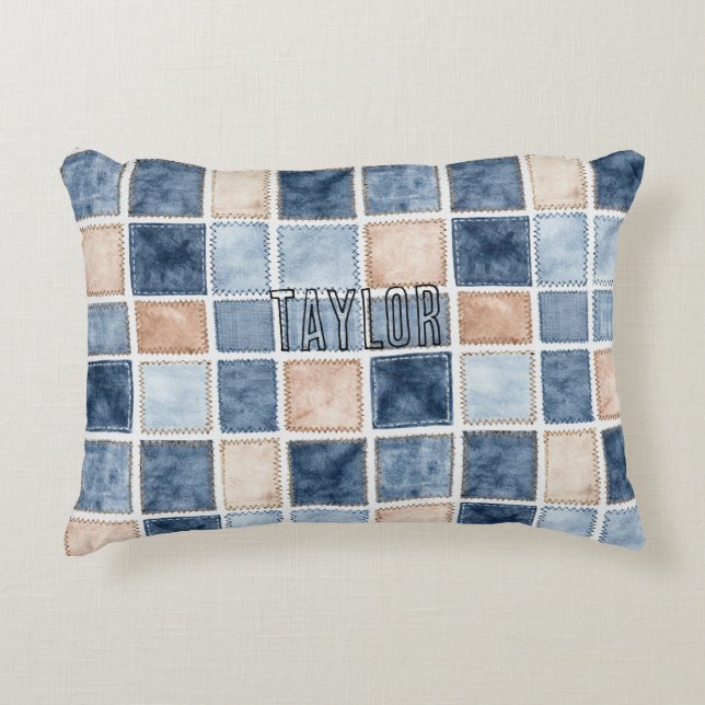 Almofada Decorativa Faux Blue Glitter Cream Denim  (Frente)