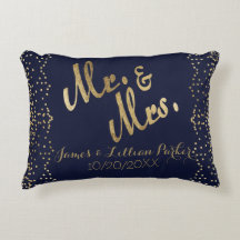 Faux Dourado Marinho Blue Mr e Sra. Monograma Wedd