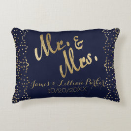 Almofada Decorativa Faux Dourado Marinho Blue Mr e Sra. Monograma Wedd
