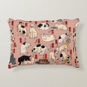 Almofada Decorativa felinos japoneses gatinho Ukiyo-e engraçado
