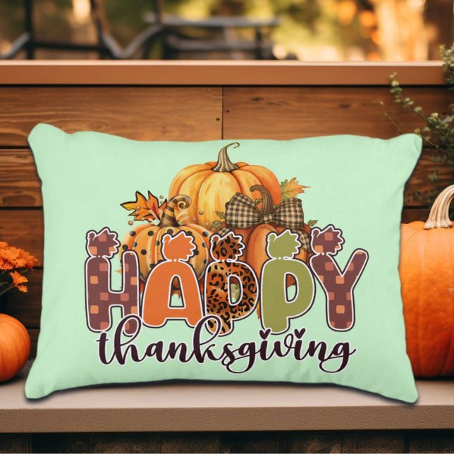 Almofada Decorativa Feliz Ação de Graças Pumpkins (Criador carregado)