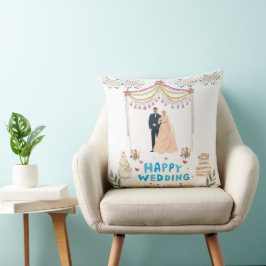 Almofada Decorativa Feliz Casamento – Fundo Branco