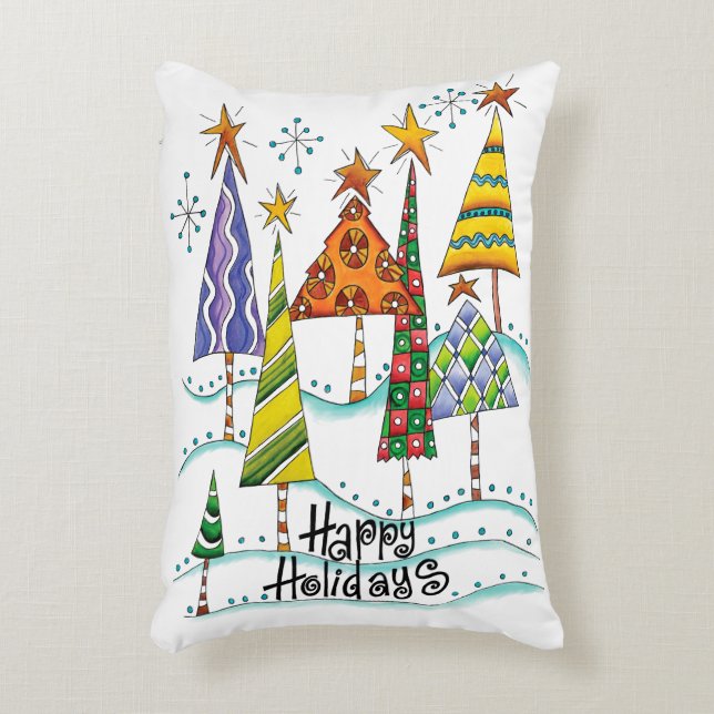 Almofada Decorativa Feliz Natal! Árvores de Natal Fofo com Estrelas (Frente(Vertical))