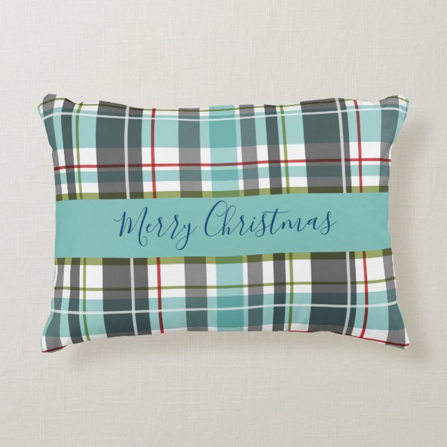 Almofada Decorativa Feliz Natal Família Tartan (Frente)