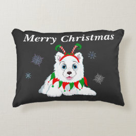 Almofada Decorativa Feliz Natal Samoyed Com Banda de Cabeça Elf
