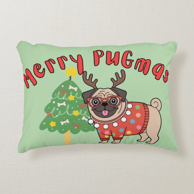 Almofada Decorativa Feliz PUGnatal (Frente)