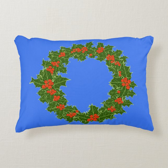 Almofada Decorativa Feliz Red Berry e Holly Wreath para o Natal (Frente)