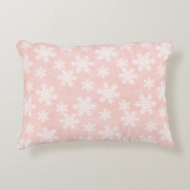 Almofada Decorativa Feminina de Natal com Floco de Neve Rosa (Frente)