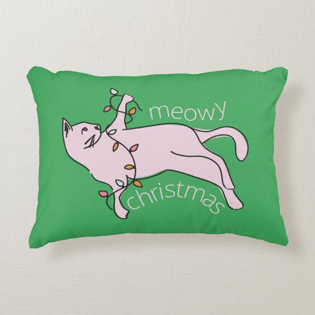 Almofada Decorativa Feriado de Gato Rosa de Pré-Disquete (Frente)