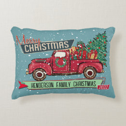 Almofada Decorativa Feriado de Natal de Caminhão de Vintage Personaliz