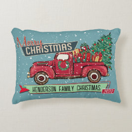 Almofada Decorativa Feriado de Natal de Caminhão de Vintage Personaliz