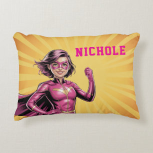 Almofada Decorativa Festa de Aniversário da Menina Super-Herói Rosa