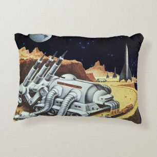 Almofada Decorativa Ficção Científica Vintage, Estação Espacial na Lua
