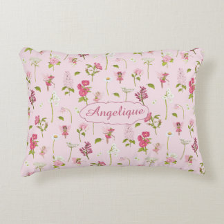 Almofada Decorativa Fieiras e flores de aquarela, cor-de-rosa