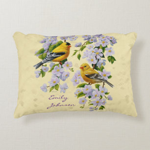 Almofada Decorativa Finches Dourados e Brilhos de Maçã Amarelo