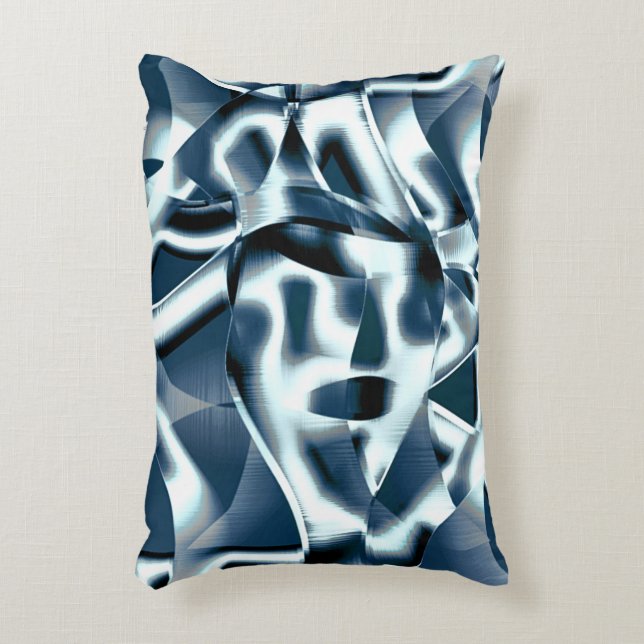 Almofada Decorativa Fitas curvas sobrepostas, tons cromados em azul (Frente(Vertical))