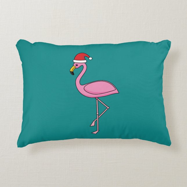 Almofada Decorativa Flamingo de Natal com Santa Hat (Frente)